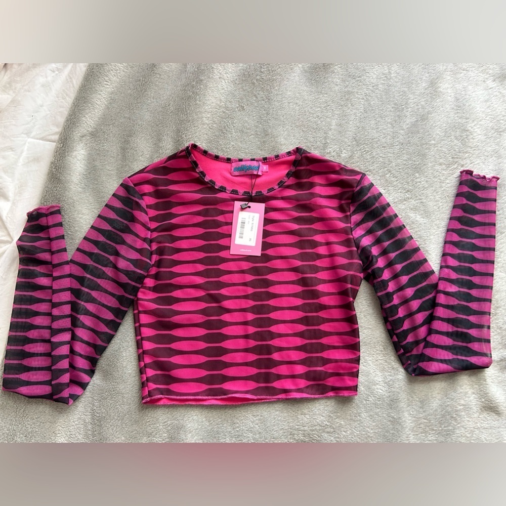 Edikted NWT Pink and Black Patterned Sheer Long Sleeve Top xs